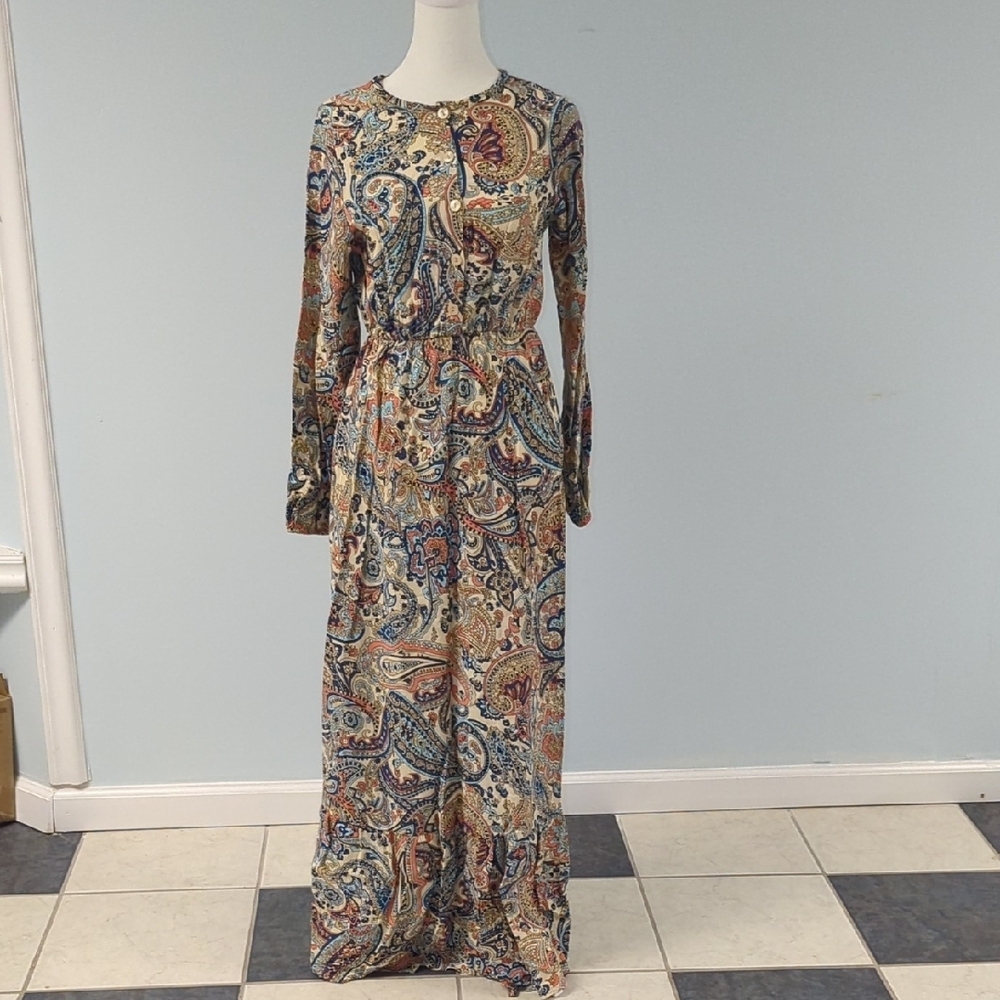 Paisley Long Sleeve Maxi Dress